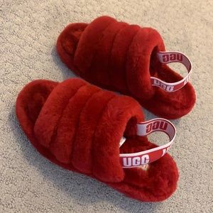 Ugg Fluffy Slides Size 7 in Red. Never worn.